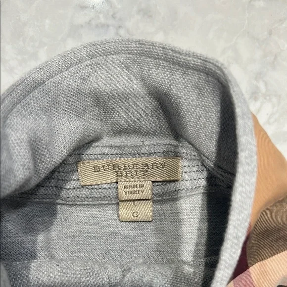 Burberry Gray Polo Shirt with Check Collar - Picture 2 of 4